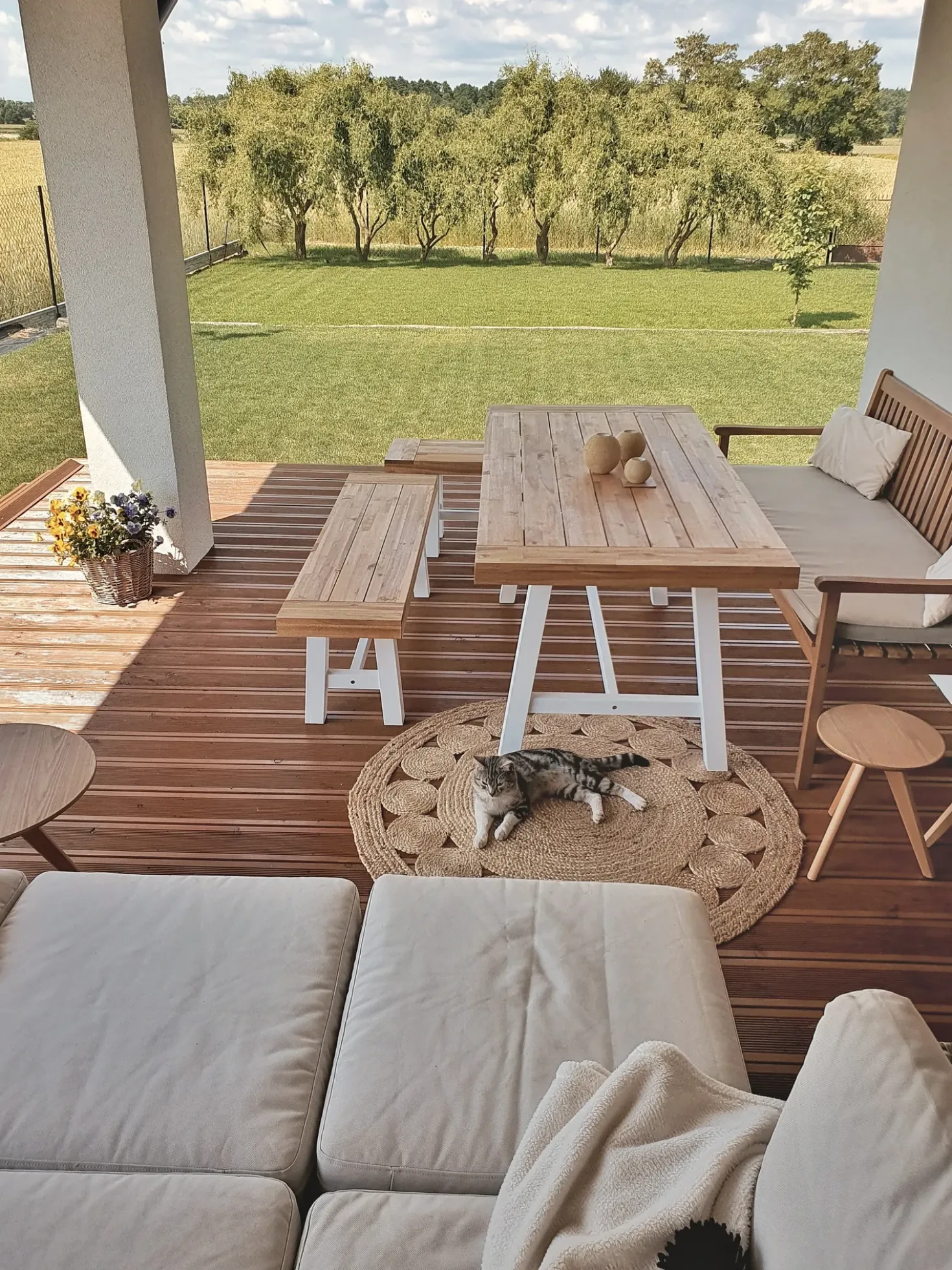Panca da giardino con cuscino VIVARA 160 cm Legno di acacia certificato Beige