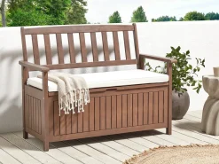 Panca da giardino con cuscino SOVANA 120 cm con contenitore Legno d'acacia Bianco