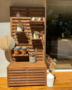 Panca da giardino con pannello a muro MATINO Legno d'acacia 80 cm 40 cm Marrone