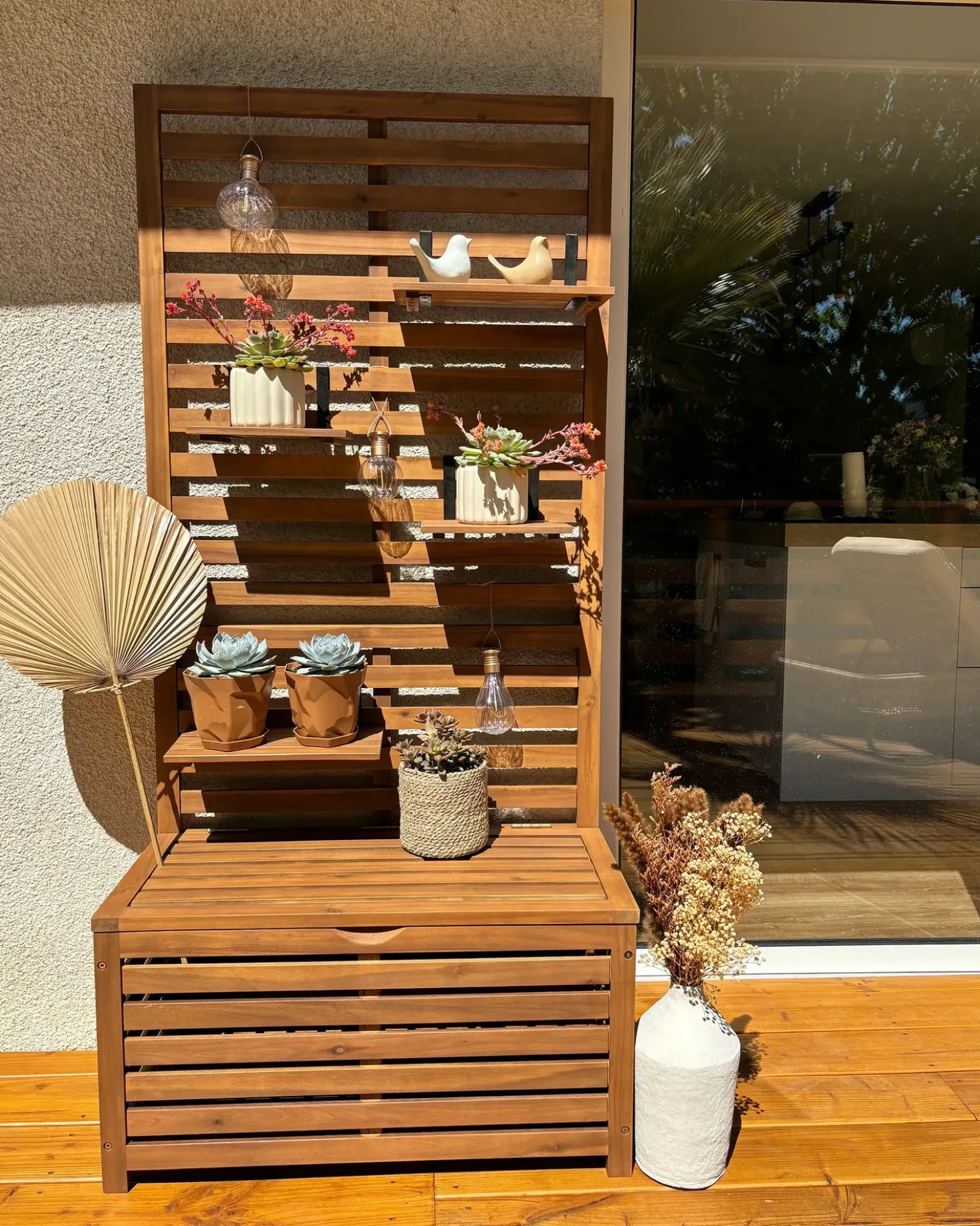 Panca da giardino con pannello a muro MATINO Legno d'acacia 80 cm 40 cm Marrone
