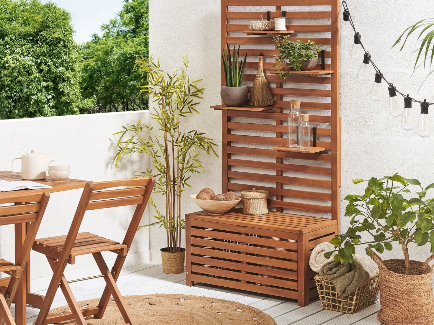 Panca da giardino con pannello a muro MATINO Legno d'acacia 80 cm 40 cm Marrone