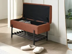 Panca porta scarpe SOLVANG Tessuto Marrone dorato con contenitore
