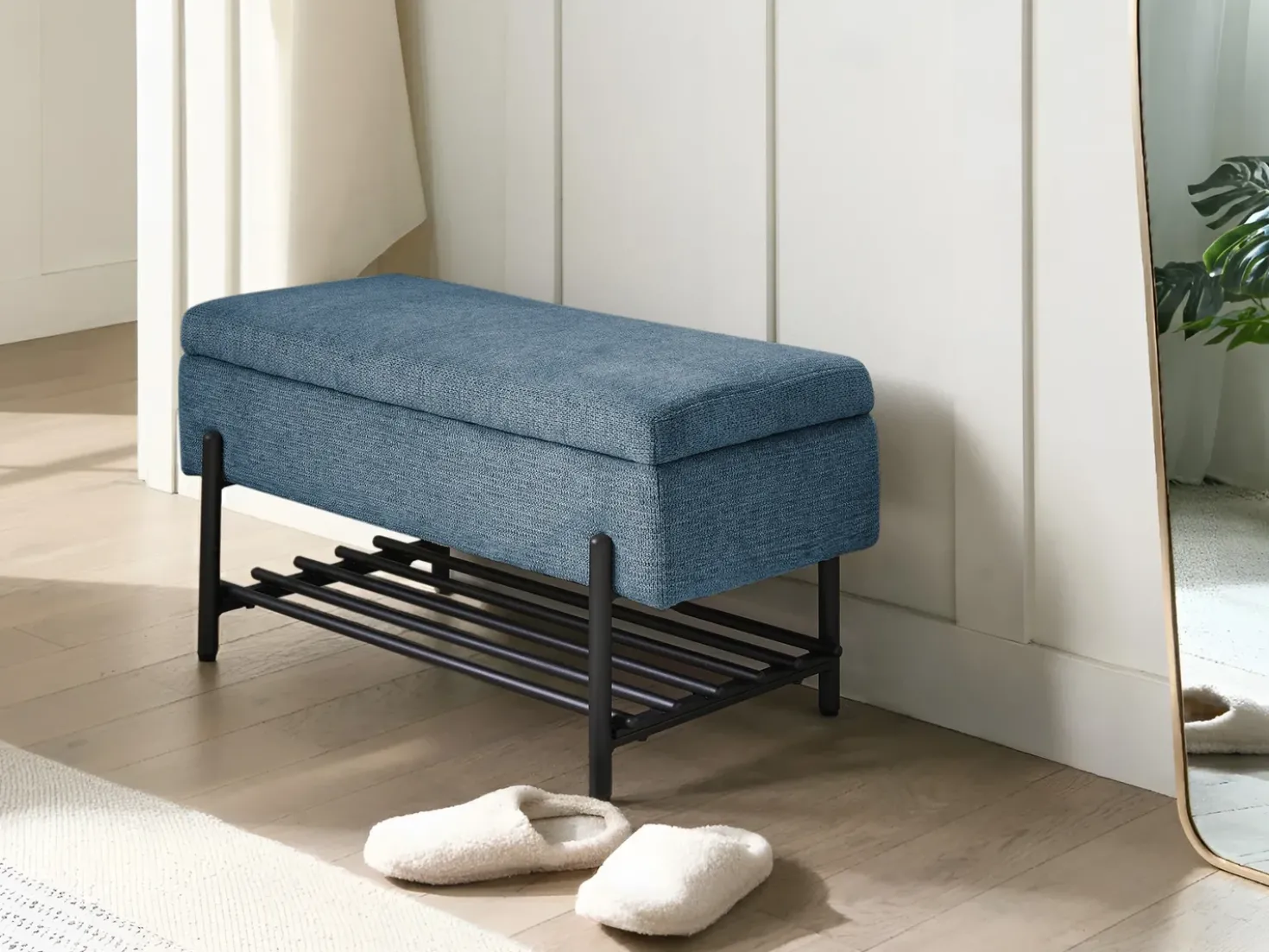 Panca porta scarpe SOLVANG Tessuto Blu con contenitore