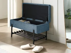 Panca porta scarpe SOLVANG Tessuto Blu con contenitore