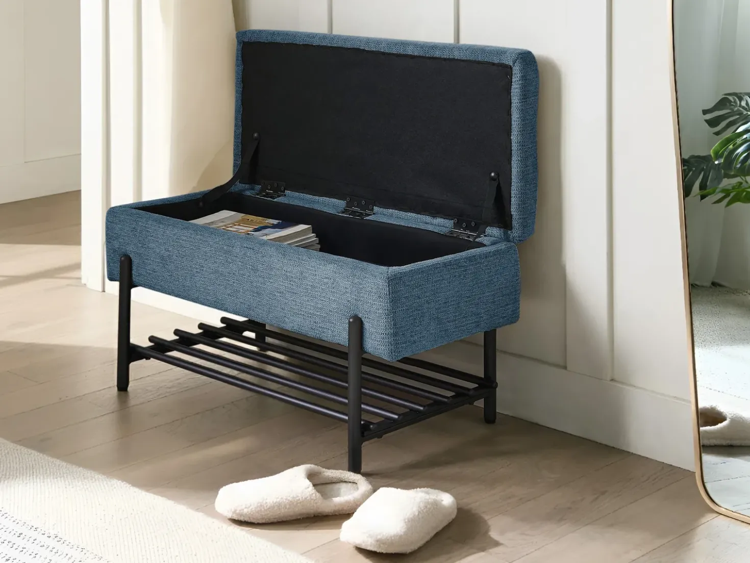 Panca porta scarpe SOLVANG Tessuto Blu con contenitore