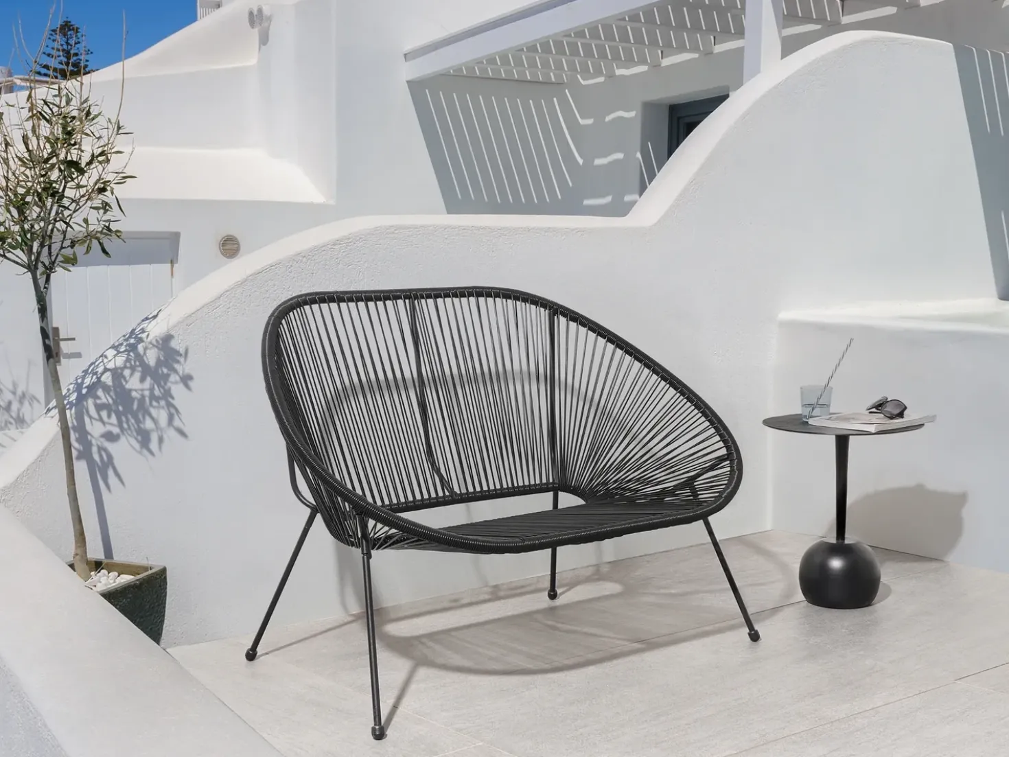 Panchina da giardino ACAPULCO II 113 cm Rattan sintetico (PE) Nero