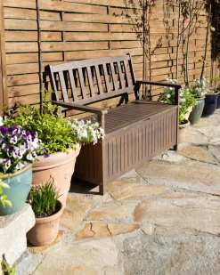 Panchina da giardino SOVANA 120 cm con contenitore Legno d'acacia Marrone scuro