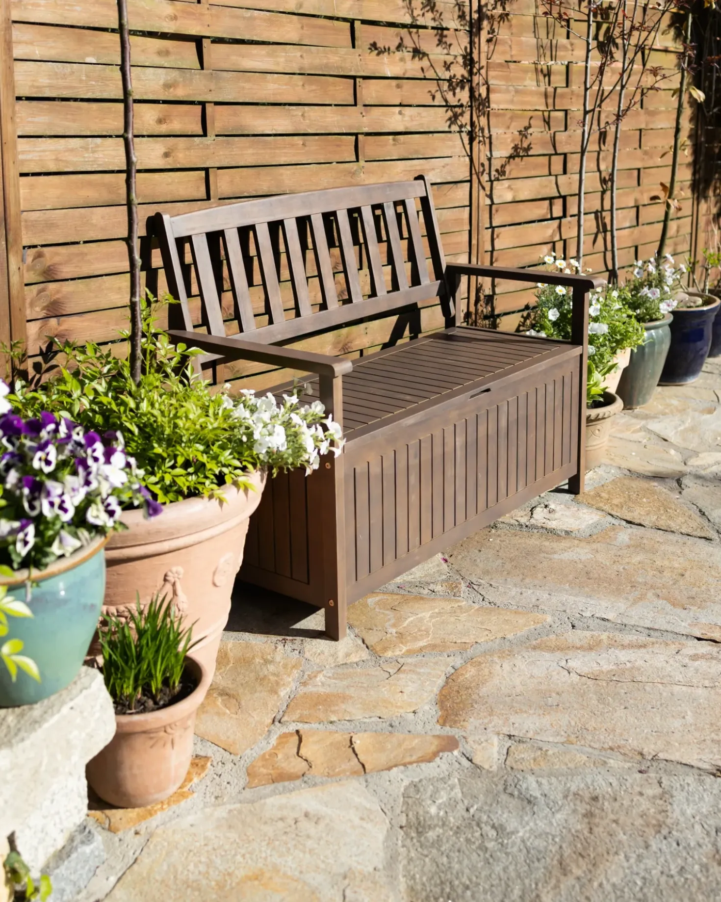 Panchina da giardino SOVANA 120 cm con contenitore Legno d'acacia Marrone scuro
