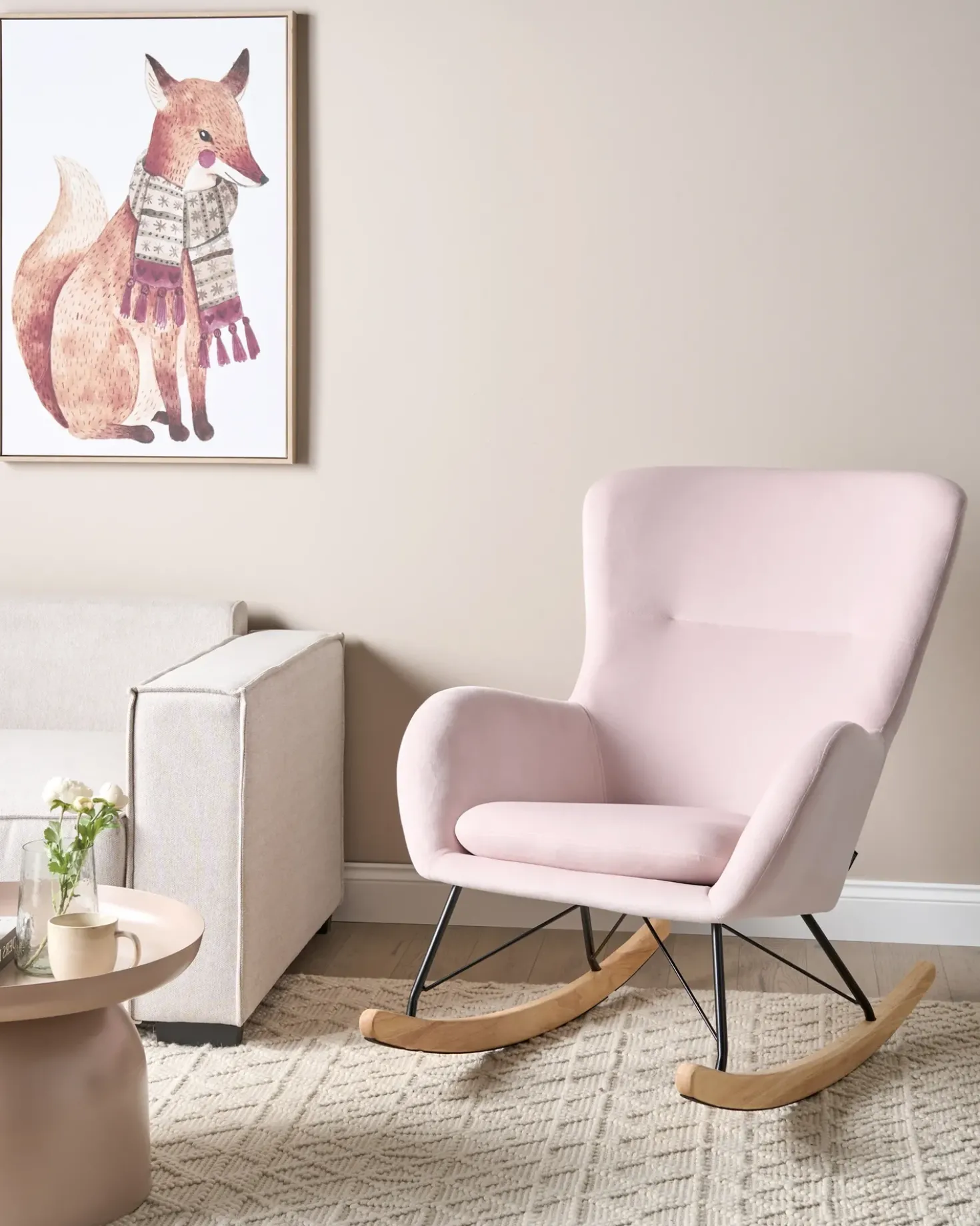 Poltrona a dondolo ELLAN Velluto Rosa