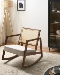 Poltrona a dondolo LEIDY Legno Marrone/Beige chiaro