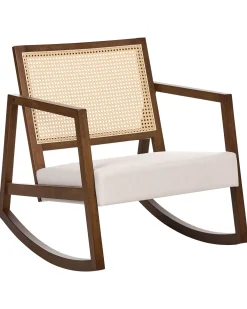 Poltrona a dondolo LEIDY Legno Marrone/Beige chiaro