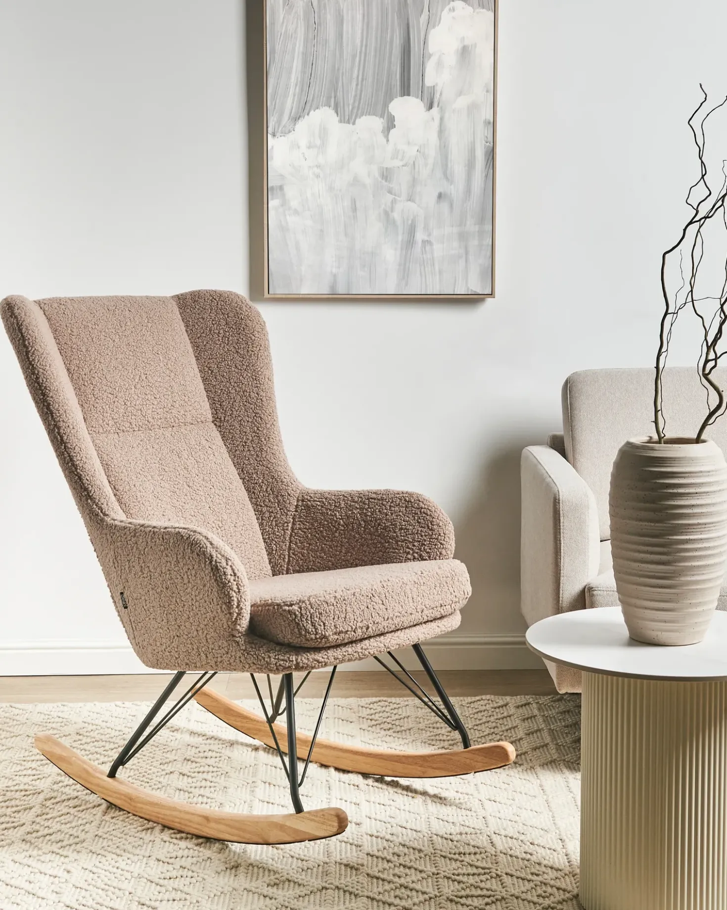 Poltrona a dondolo LUOMA Bouclé Beige