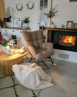 Poltrona a dondolo OULU Bouclé Beige sabbia