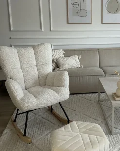 Poltrona a dondolo OULU Bouclé Bianco