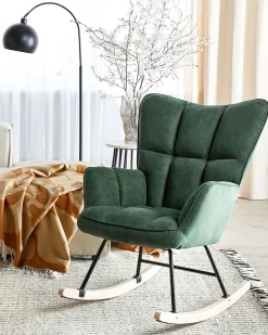 Poltrona a dondolo OULU Tessuto Verde smeraldo