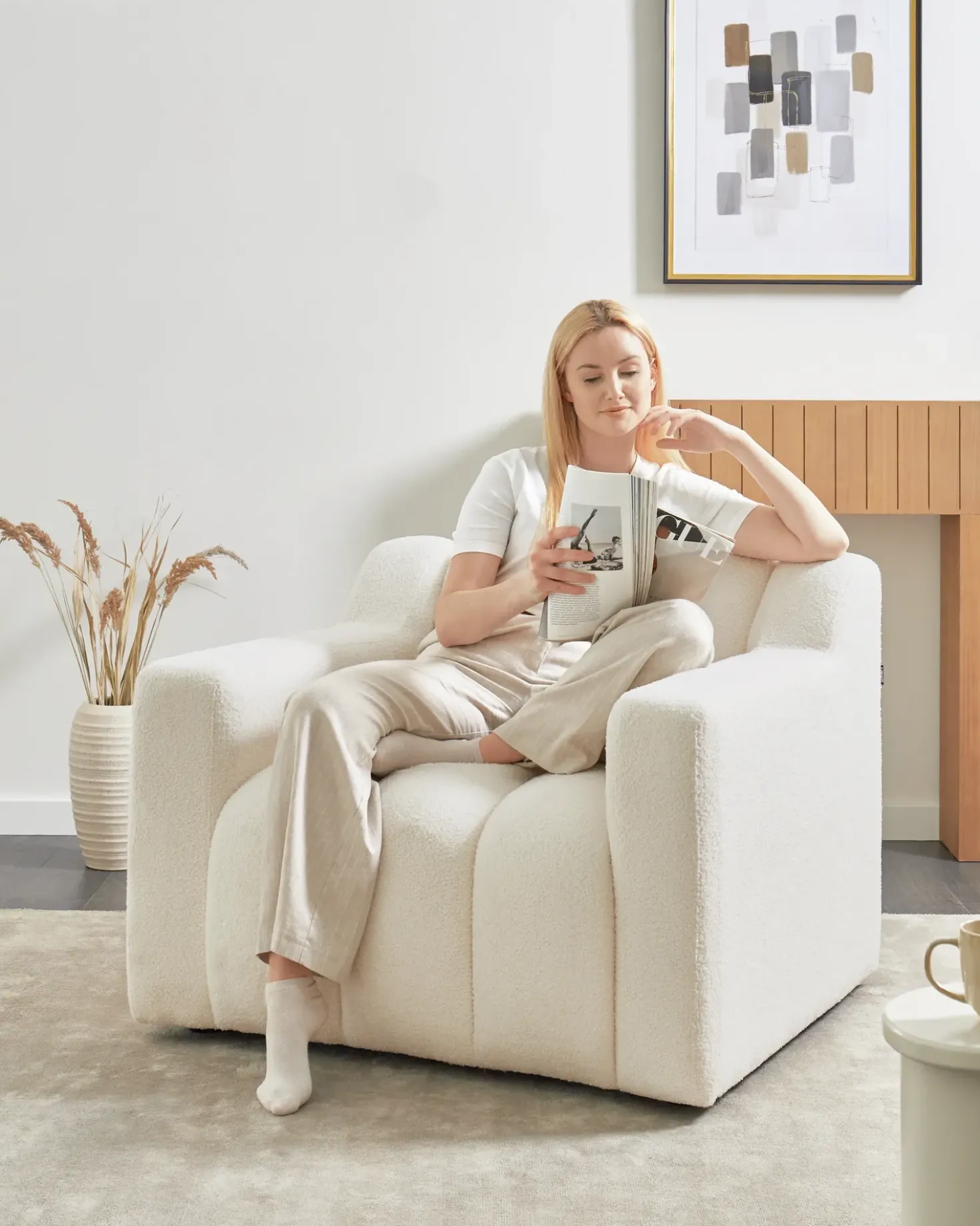 Poltrona AGERUP Bouclé Bianco sporco