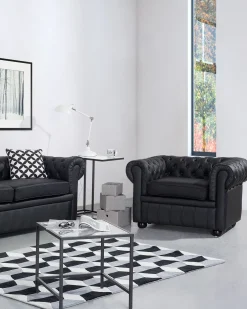 Poltrona CHESTERFIELD Pelle naturale Nero