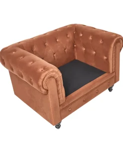 Poltrona CHESTERFIELD Velluto Marrone dorato