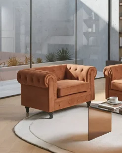 Poltrona CHESTERFIELD Velluto Marrone dorato