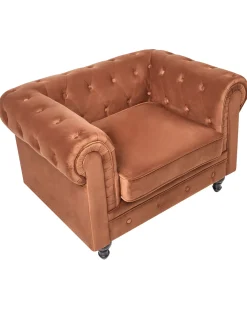 Poltrona CHESTERFIELD Velluto Marrone dorato