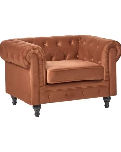 Poltrona CHESTERFIELD Velluto Marrone dorato