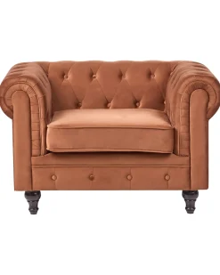 Poltrona CHESTERFIELD Velluto Marrone dorato