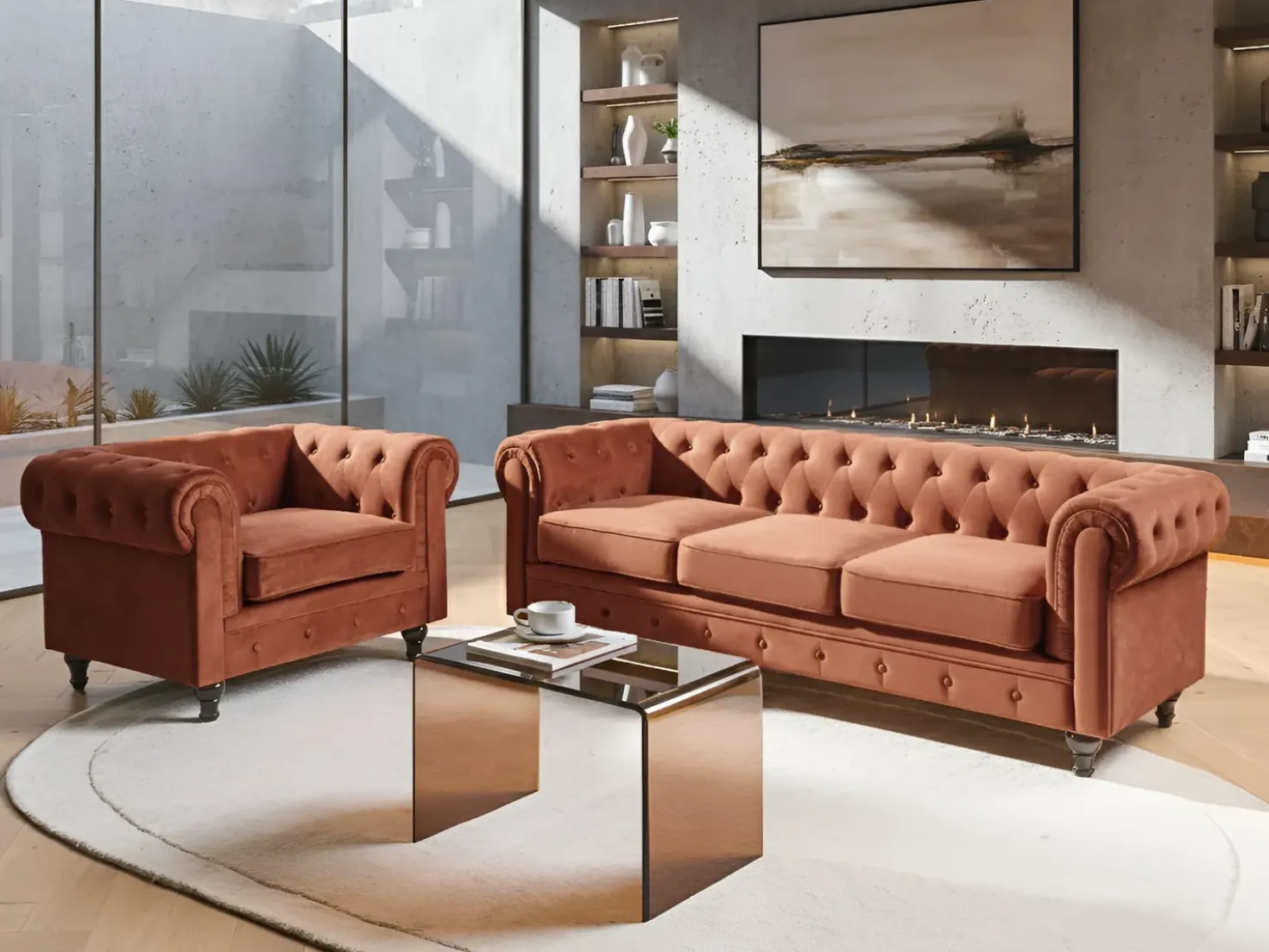 Poltrona CHESTERFIELD Velluto Marrone dorato