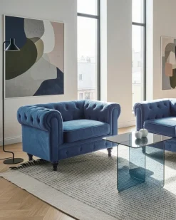 Poltrona CHESTERFIELD Velluto Blu marino