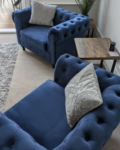 Poltrona CHESTERFIELD Velluto Blu marino