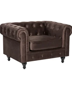 Poltrona CHESTERFIELD Velluto Marrone scuro