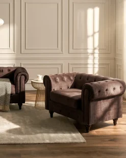 Poltrona CHESTERFIELD Velluto Marrone scuro