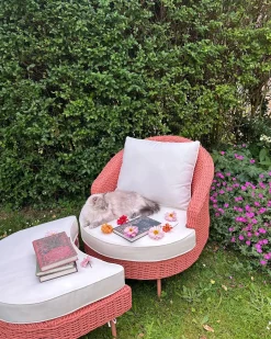 Poltrona da giardino con ottomana ARCILLE Rattan sintetico (PE) Rosa pesca