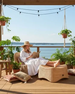 Poltrona da giardino con ottomana AIGANI Rattan Naturale