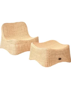 Poltrona da giardino con ottomana AIGANI Rattan Naturale