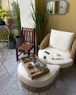 Poltrona da giardino con ottomana ARCILLE Rattan sintetico (PE) Naturale