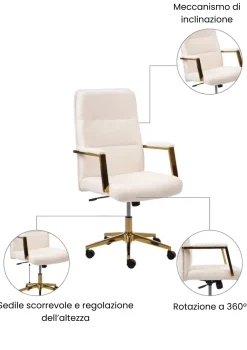 Poltrona da scrivania DEMURE Bouclé Bianco sporco