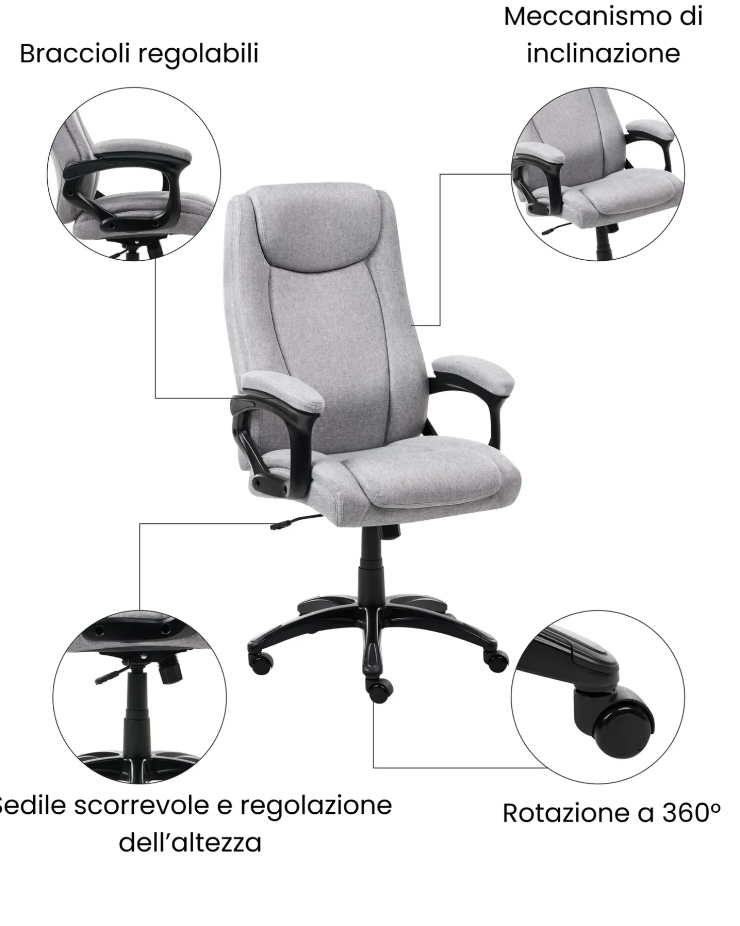 Poltrona da scrivania GRACEFUL Lino Grigio