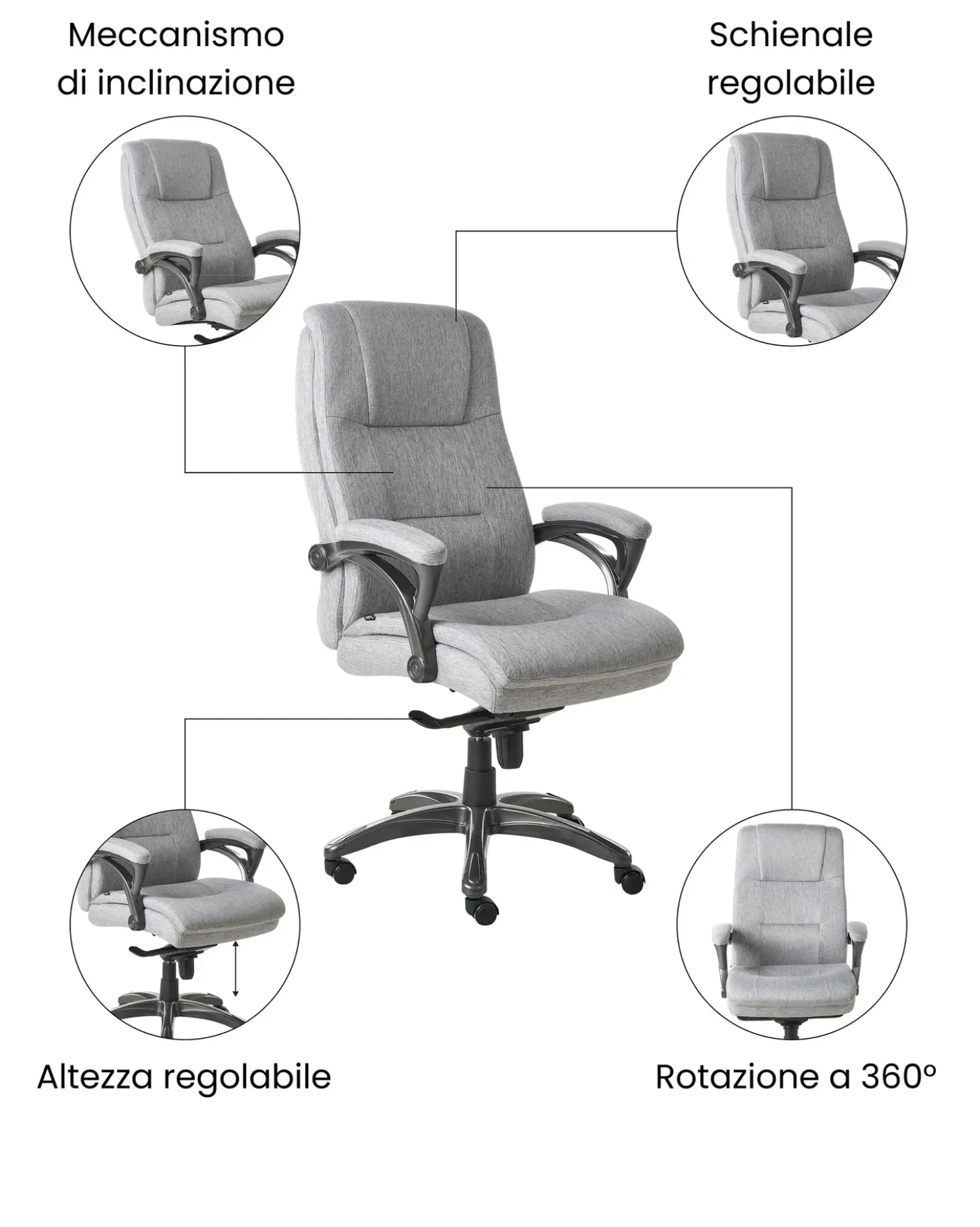 Poltrona da scrivania MAGNUS Lino Grigio