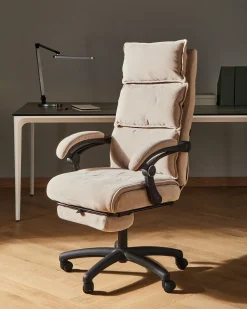Poltrona da scrivania Poggiapiedi a scomparsa EATON Ciniglia Beige