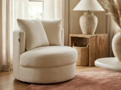 Poltrona girevole DALBY Bouclé Bianco