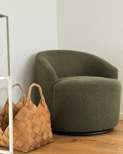 Poltrona girevole DAVIK Bouclé Verde scuro