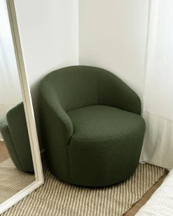 Poltrona girevole DAVIK Bouclé Verde scuro