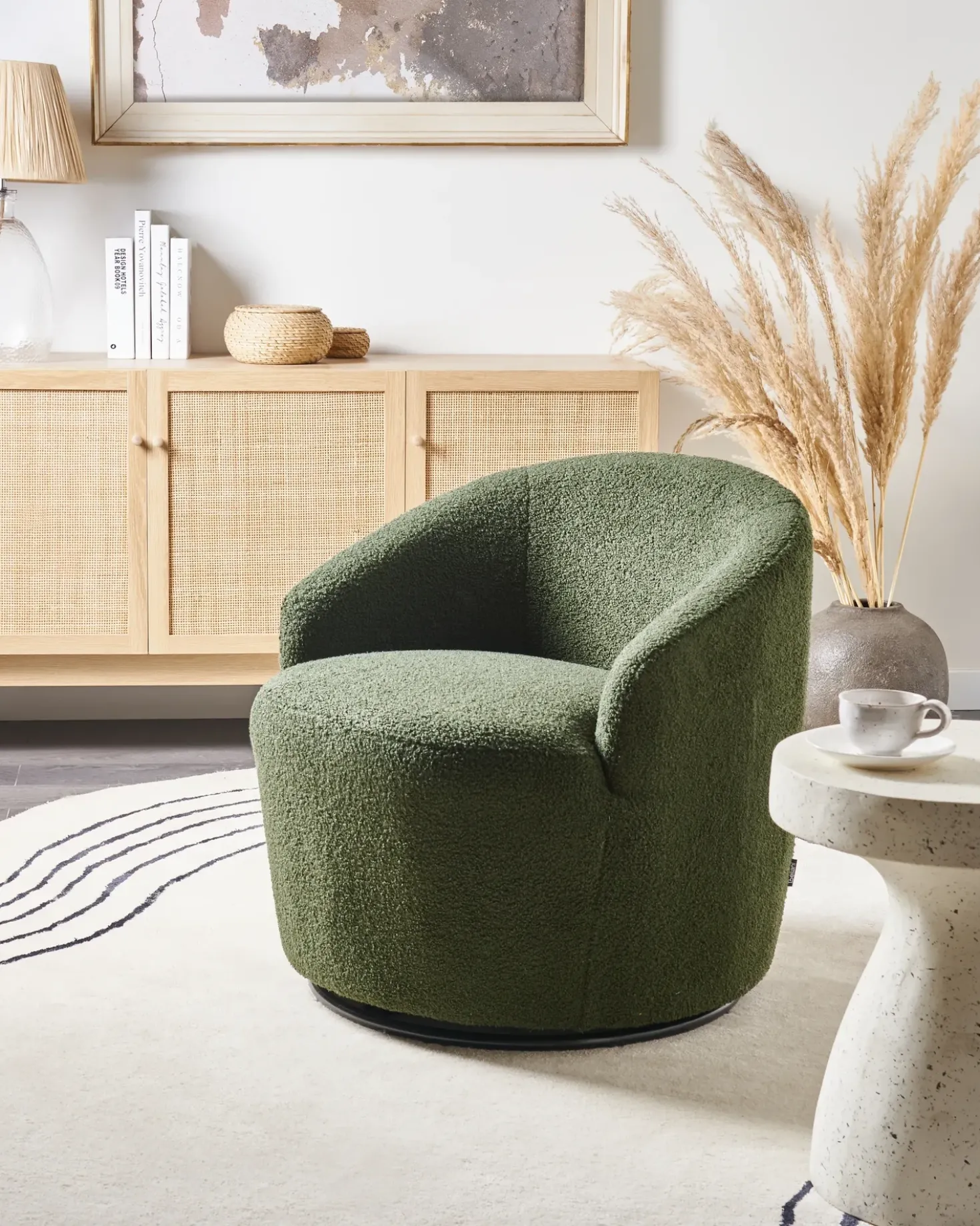 Poltrona girevole DAVIK Bouclé Verde scuro