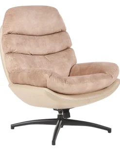 Poltrona girevole EIDE con poggiapiedi Velluto Beige sabbia