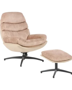 Poltrona girevole EIDE con poggiapiedi Velluto Beige sabbia