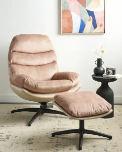 Poltrona girevole EIDE con poggiapiedi Velluto Beige sabbia