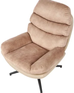 Poltrona girevole EIDE con poggiapiedi Velluto Beige sabbia