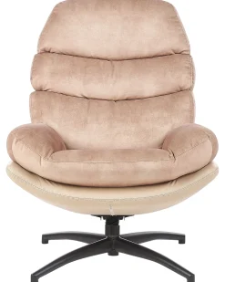 Poltrona girevole EIDE con poggiapiedi Velluto Beige sabbia