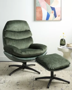 Poltrona girevole EIDE con poggiapiedi Velluto Verde scuro