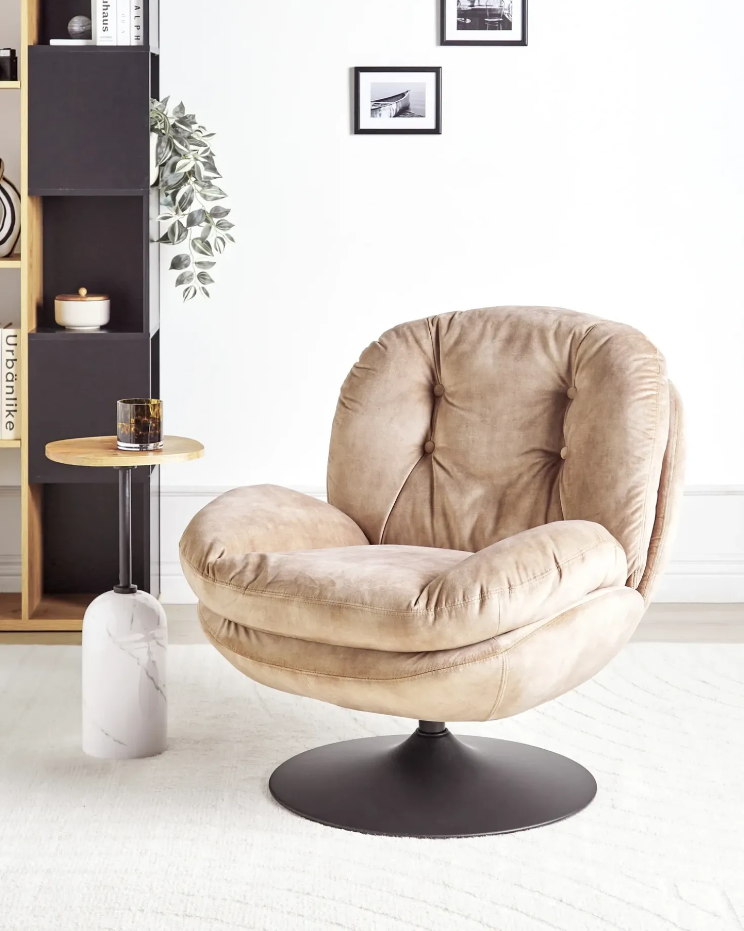 Poltrona girevole NOLVIK Velluto Beige sabbia